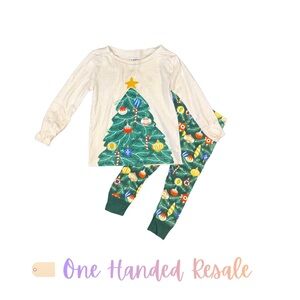 🎄 Old Navy Christmas Tree Green Ornament Pajama Set Long Sleeve Pants 12-18M